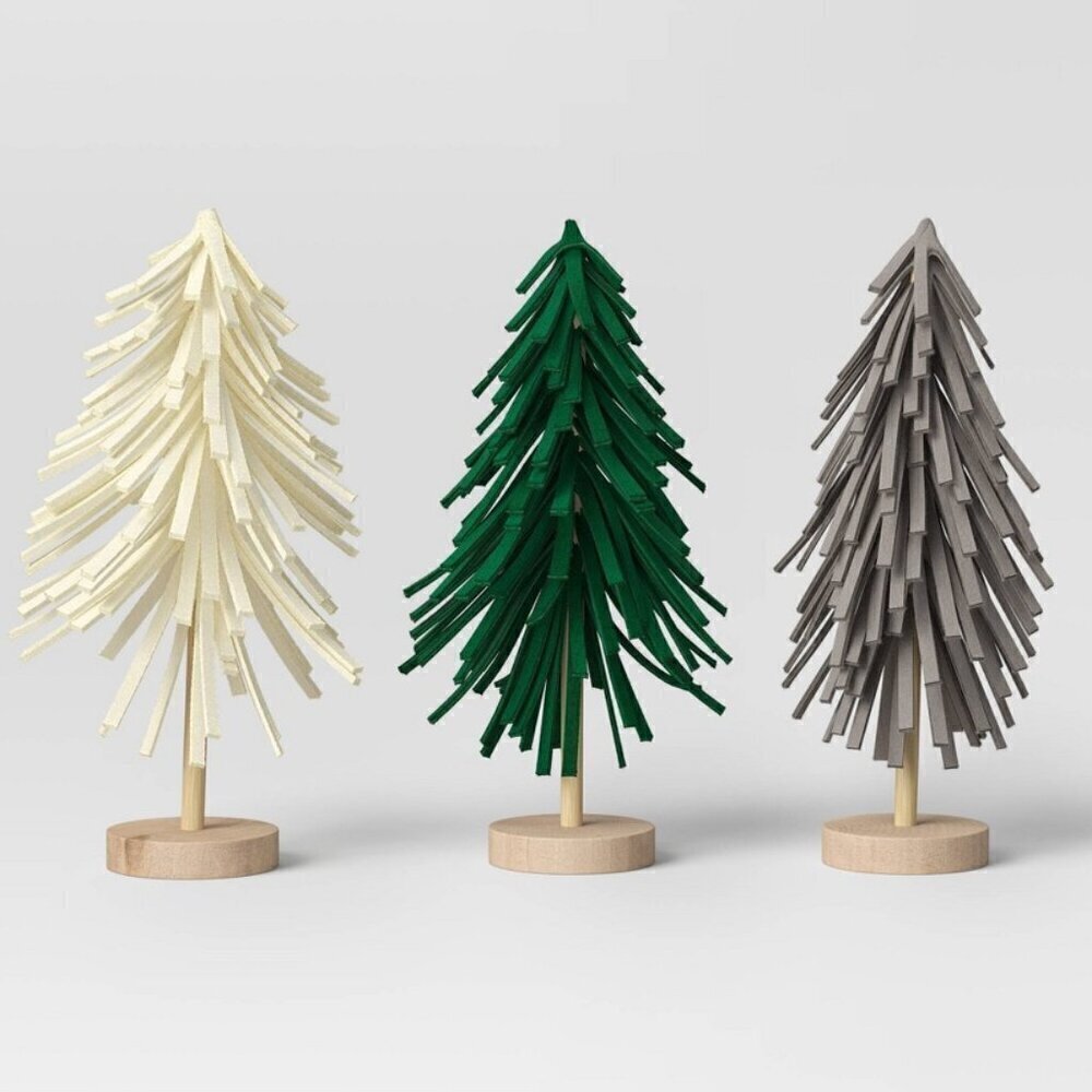 NWT - 3pc Felt Christmas Tree Figurine Set - 8.5" tall